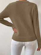 Women's Pointelle-Knit Round Neck Long Sleeve Sweater