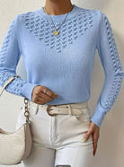 Women's Pointelle-Knit Round Neck Long Sleeve Sweater