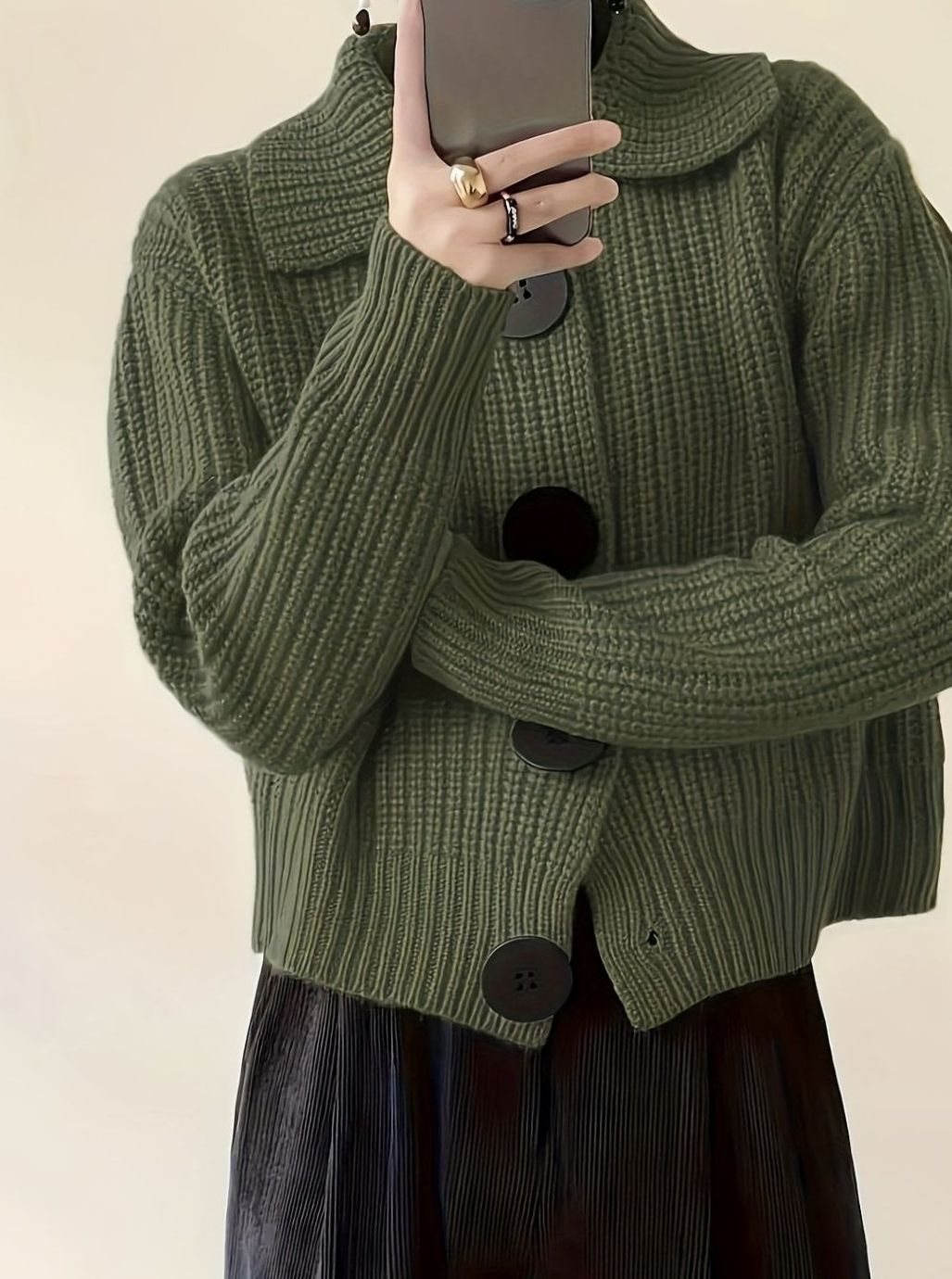 Women's Ribbed Knit Sweater with Folded Collar - Relaxed Fit Pullover