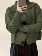 Women's Ribbed Knit Sweater with Folded Collar - Relaxed Fit Pullover