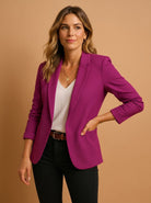 Women's Tailored Blazer Jacket – Slim Fit, Long Sleeve, Single-Button