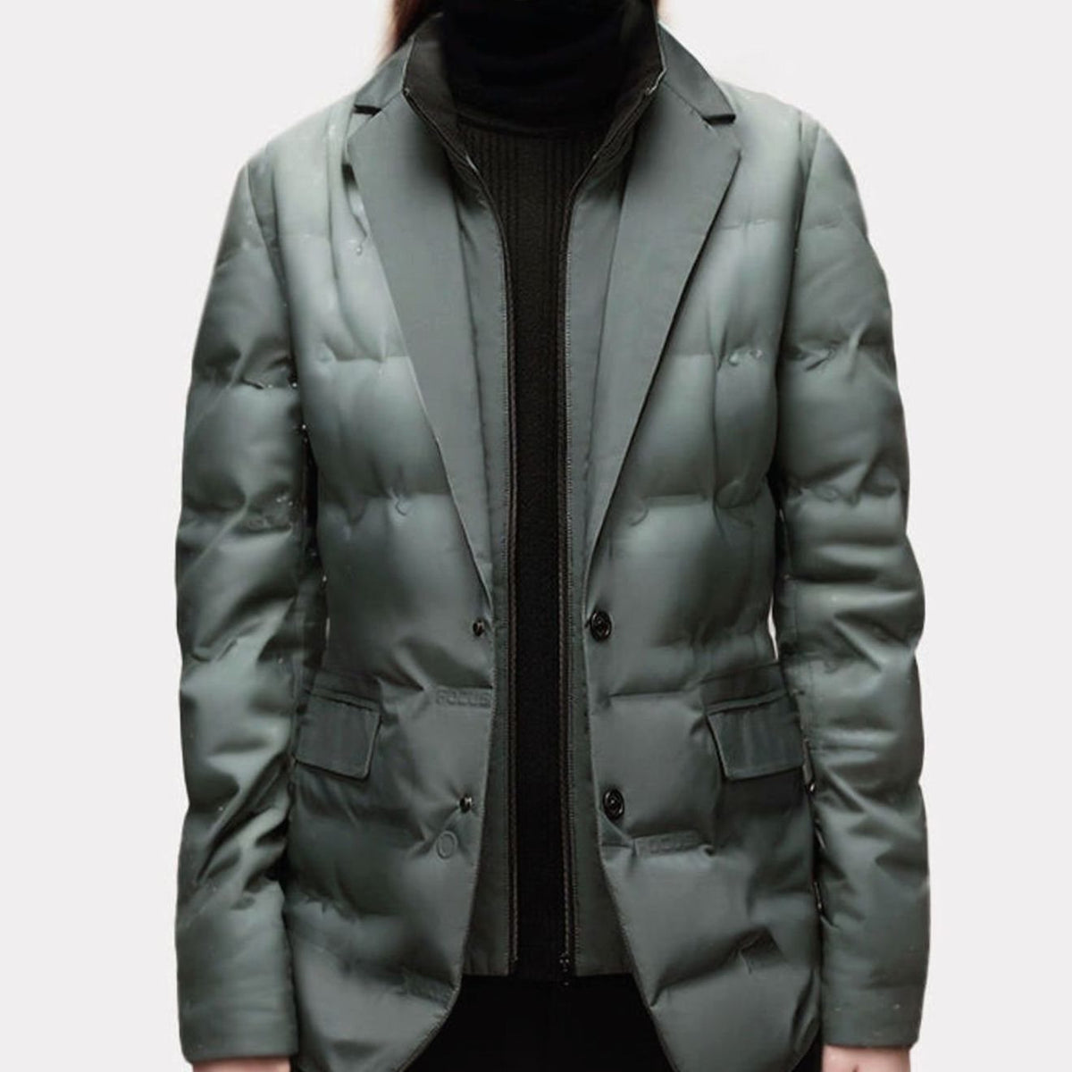 Women's Puffer Blazer Jacket - Quilted Button-Front Winter Coat