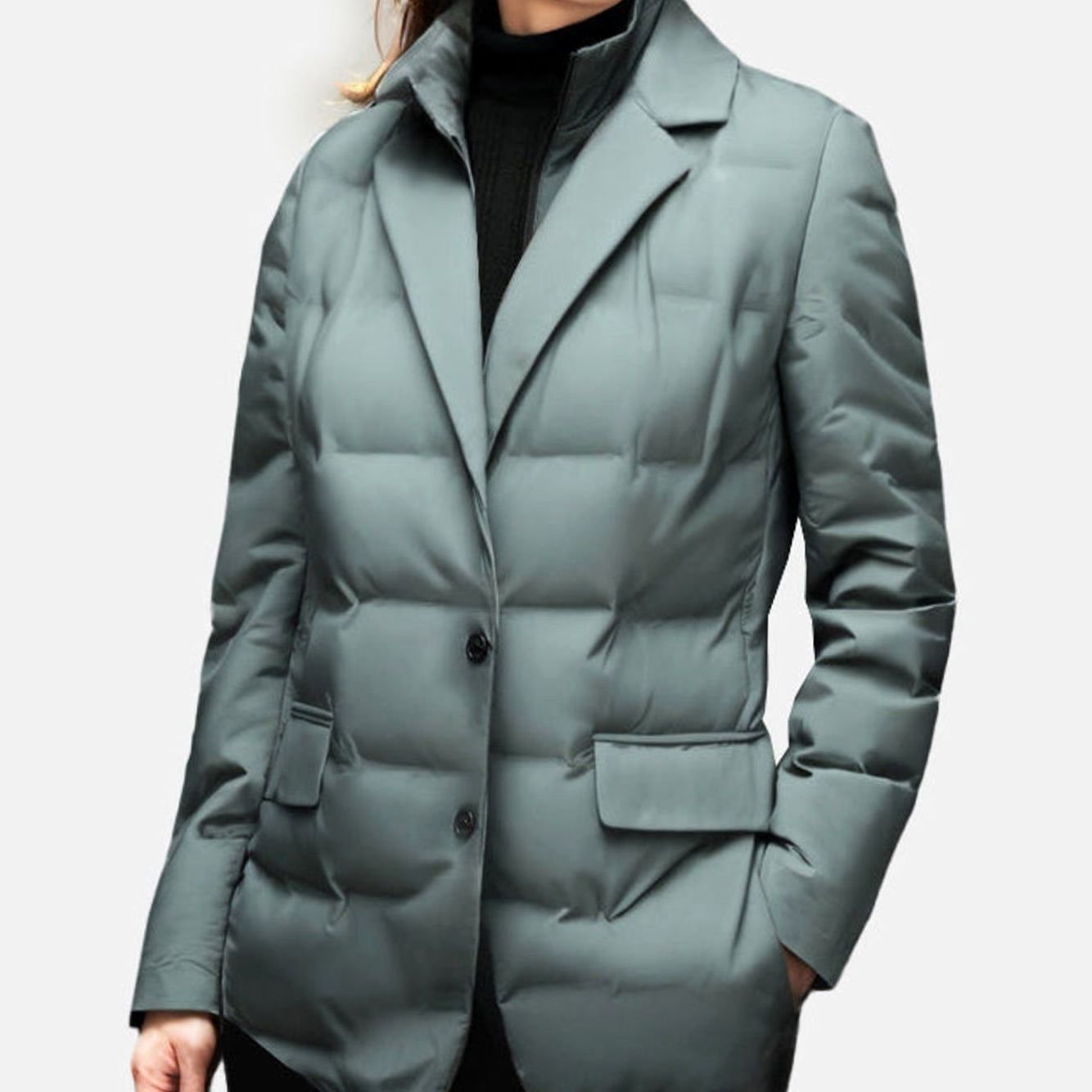 Women's Puffer Blazer Jacket - Quilted Button-Front Winter Coat