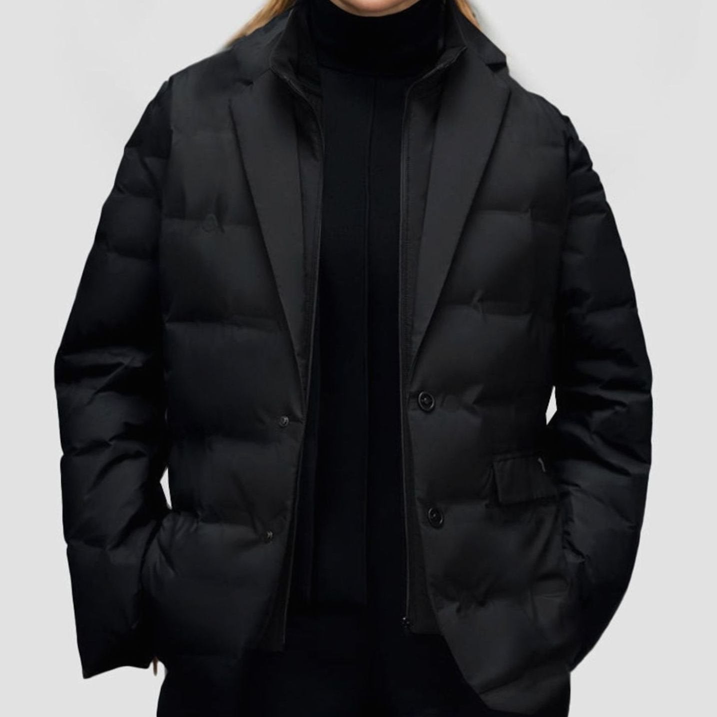 Women's Puffer Blazer Jacket - Quilted Button-Front Winter Coat