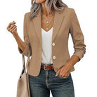 Women's Tailored Short Blazer with Decorative Buttons and 3/4 Sleeves