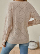 Women's V-Neck Diamond-Knit Sweater with Openwork Detail