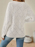 Women's V-Neck Diamond-Knit Sweater with Openwork Detail