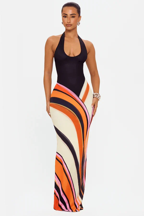 Women's Black Satin Cocktail Maxi Dress - Sleeveless