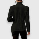 Scarlett women's cable-knit mock-neck long-sleeve fitted sweater by Christine Brewer, shown in a cozy knit design.