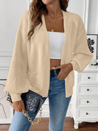 Women's Open Front Cardigan Ribbed Knit with Front Pockets