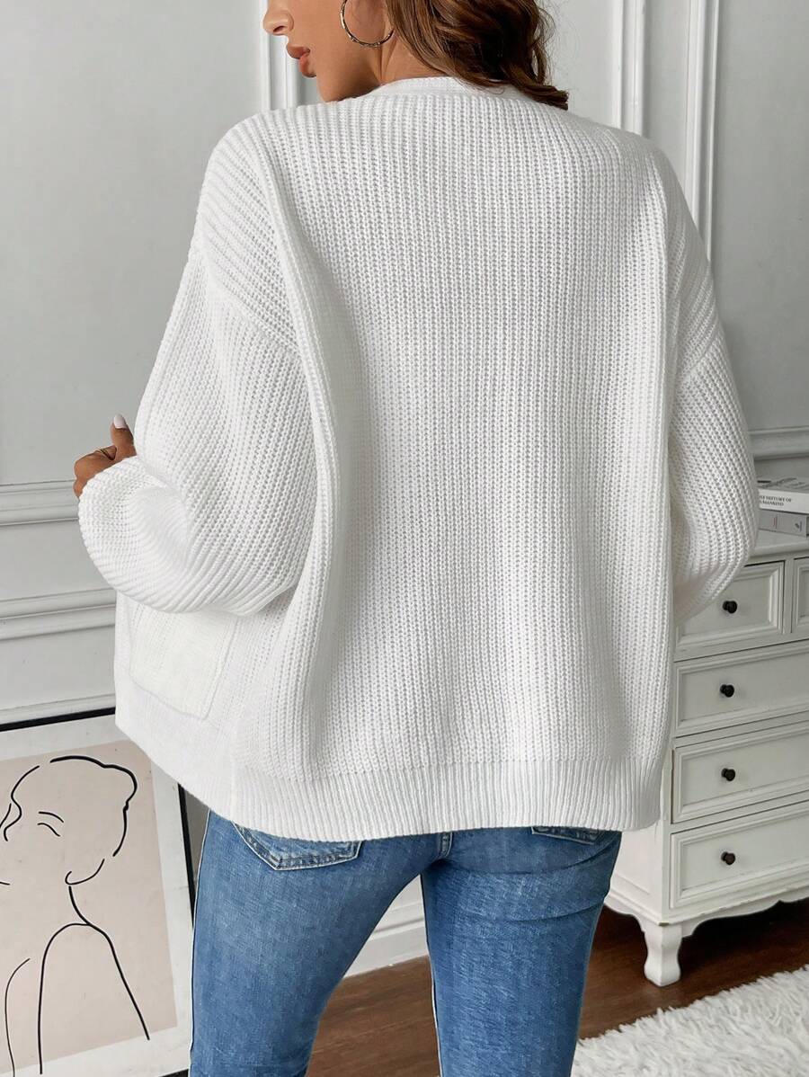 Women's Open Front Cardigan Ribbed Knit with Front Pockets