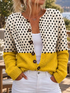 Women's Cardigan Polka Dot Button-Front Ribbed Cuffs