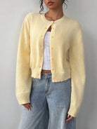 Women's Ribbed Trim Cardigan – Round Neck Button-Front