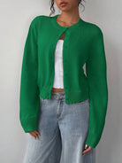 Women's Ribbed Trim Cardigan – Round Neck Button-Front