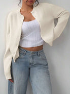 Women's Ribbed Trim Cardigan – Round Neck Button-Front