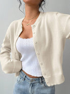 Women's Ribbed Trim Cardigan – Round Neck Button-Front
