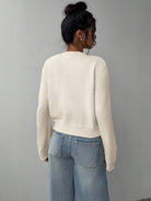Women's Ribbed Trim Cardigan – Round Neck Button-Front