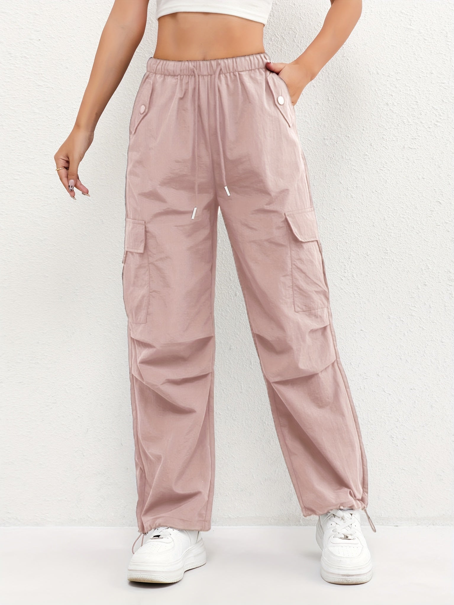 Women's Cargo Trousers with Drawstring Waist and Pockets