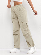 Women's Cargo Trousers with Drawstring Waist and Pockets