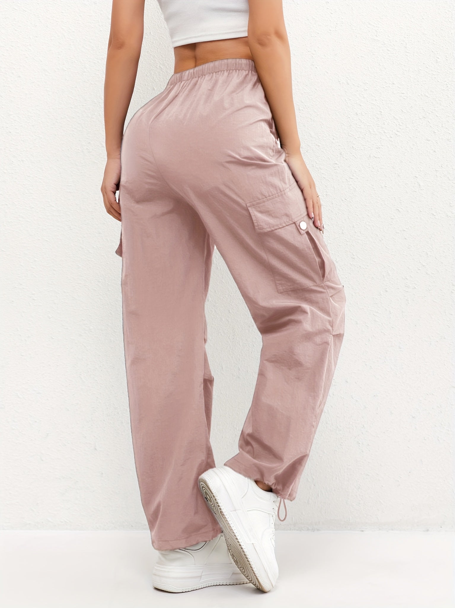 Women's Cargo Trousers with Drawstring Waist and Pockets
