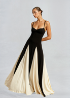 Women's Evening Maxi Dress - Black & White Floor-Length