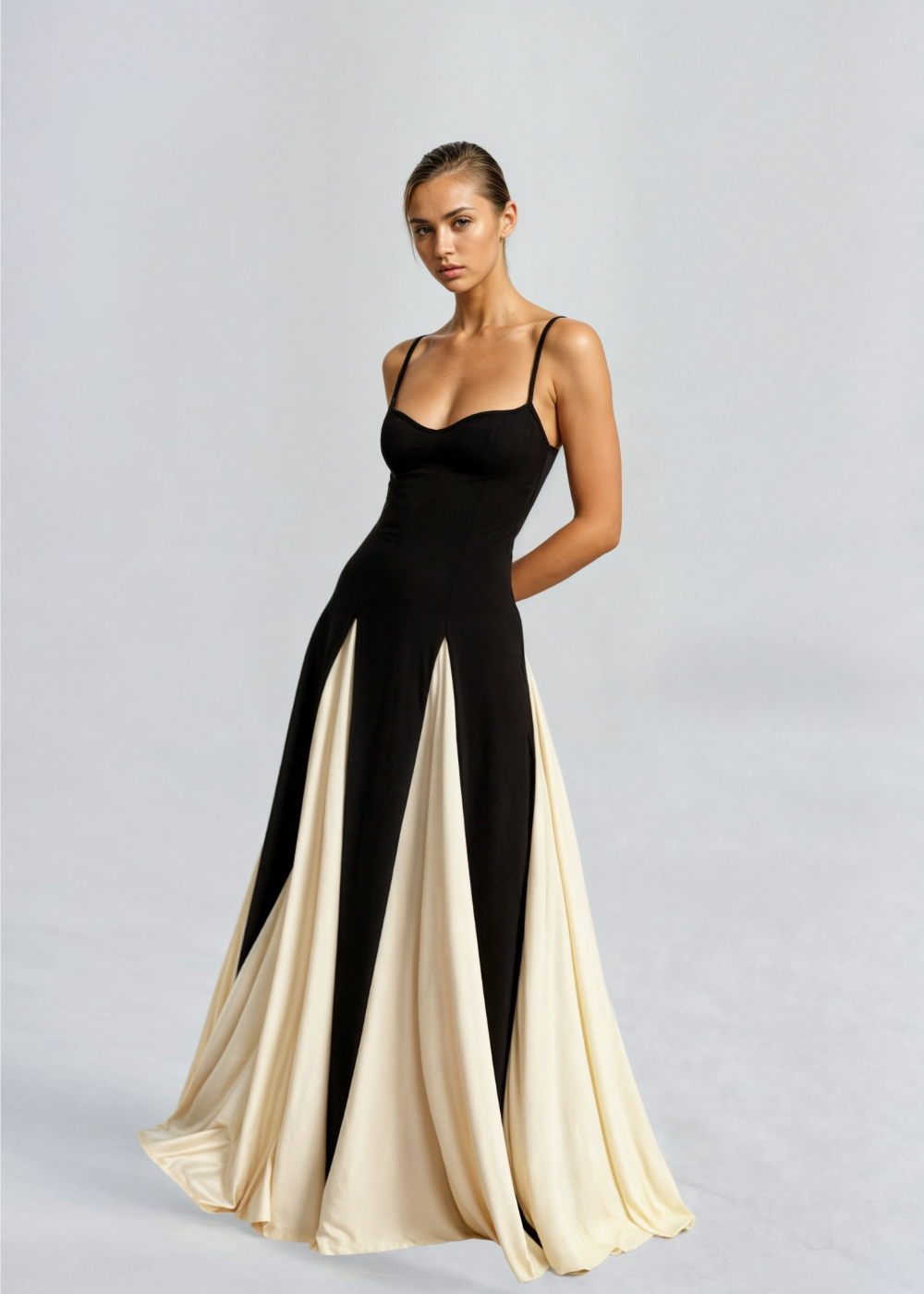 Women's Evening Maxi Dress - Black & White Floor-Length