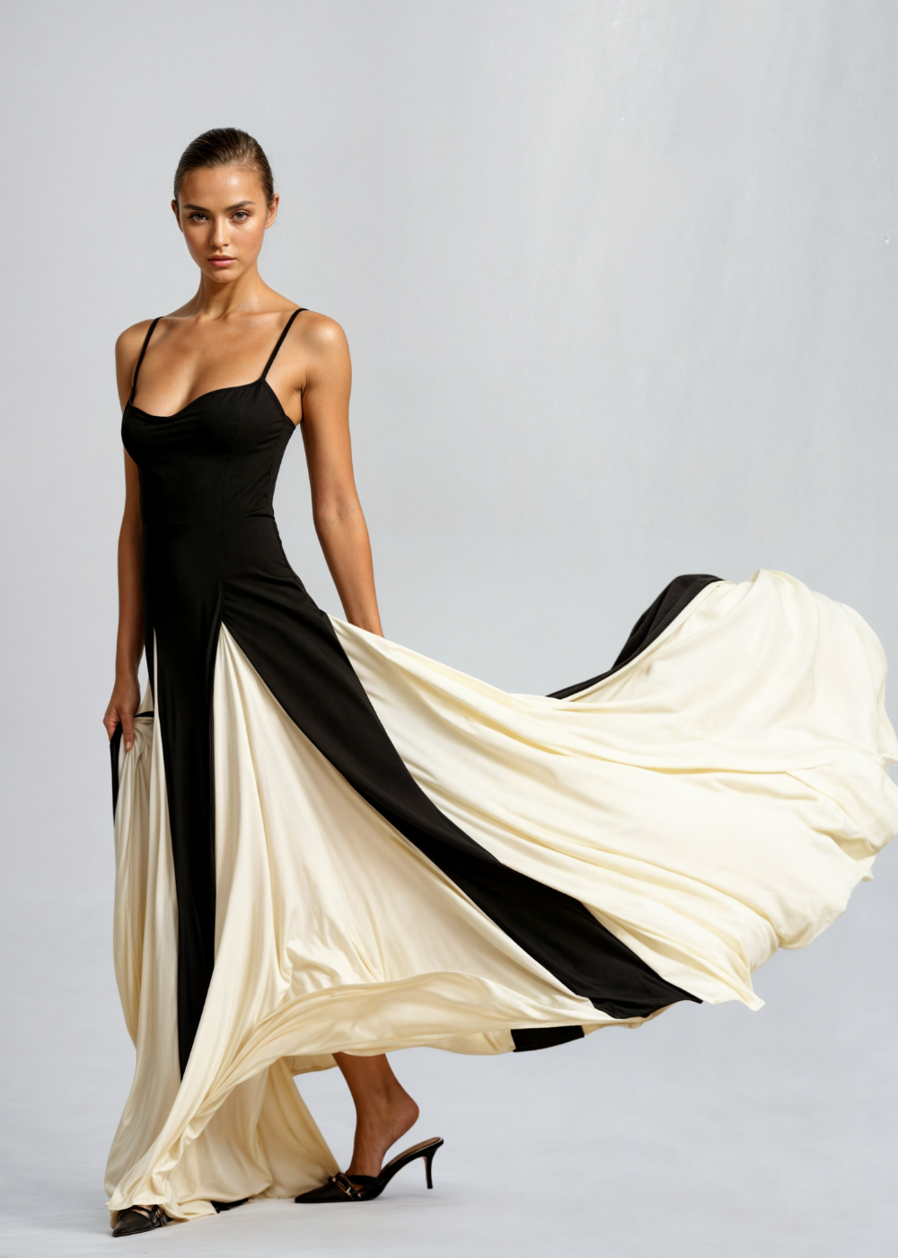 Women's Evening Maxi Dress - Black & White Floor-Length
