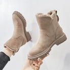 Women's Faux Suede Fleece-Lined Slip-On Ankle Boots - Beige