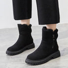 Women's Faux Suede Fleece-Lined Slip-On Ankle Boots - Black