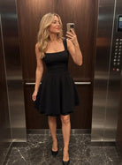Women's Fit and Flare Mini Cocktail Dress Square Neck Ruched Waist