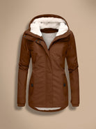 Women's Fleece-Lined Waterproof Hooded Zip-Up Jacket - Brown