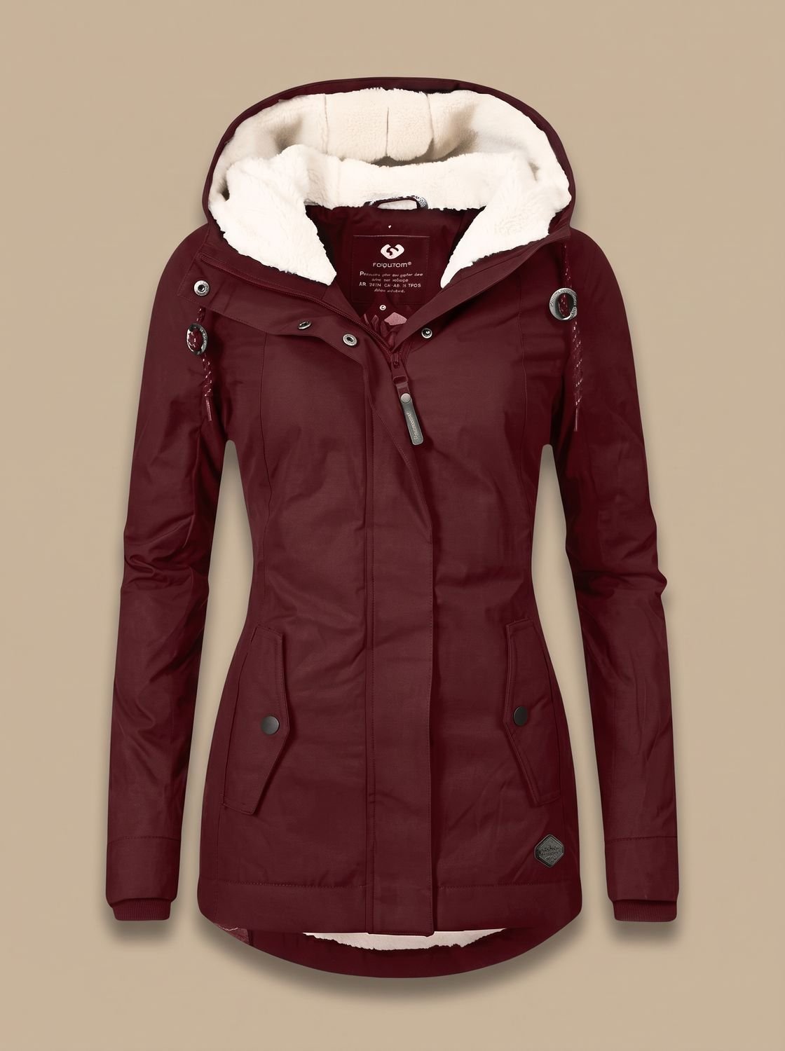 Women's Fleece-Lined Waterproof Hooded Zip-Up Jacket - Red