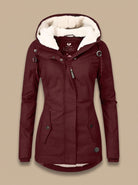 Women's Fleece-Lined Waterproof Hooded Zip-Up Jacket - Red