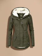 Women's Fleece-Lined Waterproof Hooded Zip-Up Jacket - Green