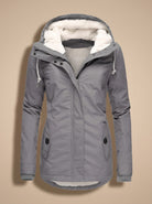 Women's Fleece-Lined Waterproof Hooded Zip-Up Jacket - Grey