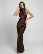 Women's Formal Brown Satin Maxi Dress - product image 5