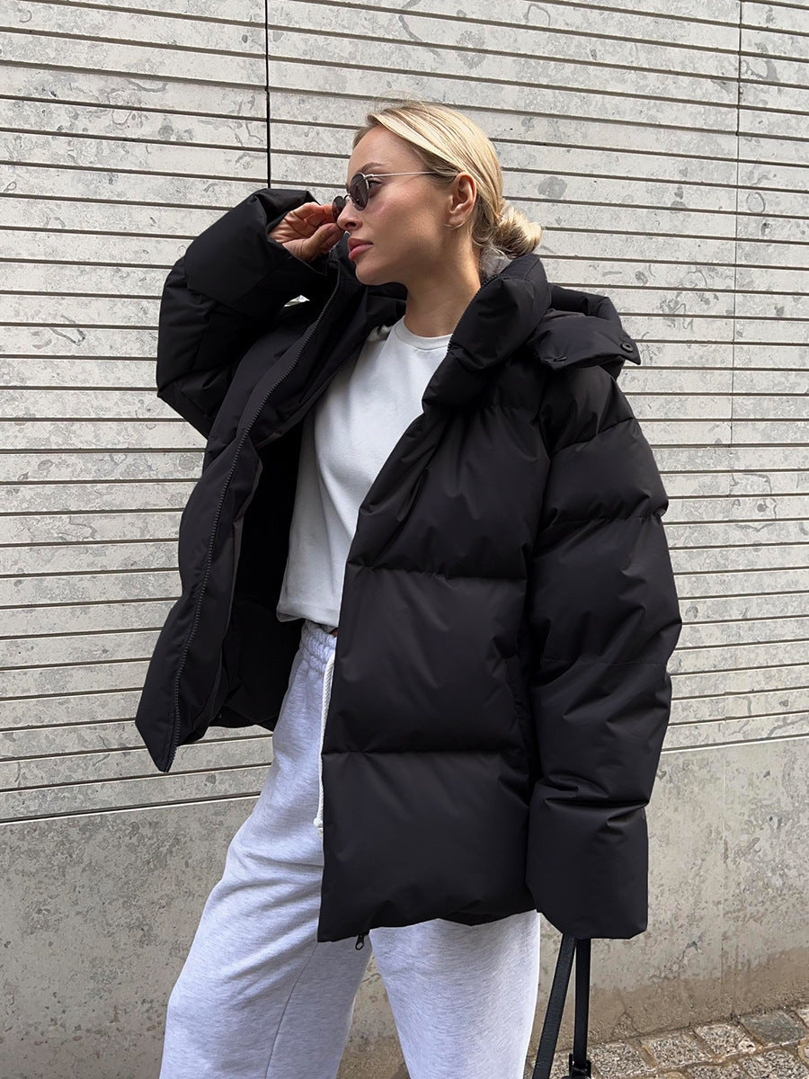 Women's Hooded Puffer Jacket with Full-Zip Front