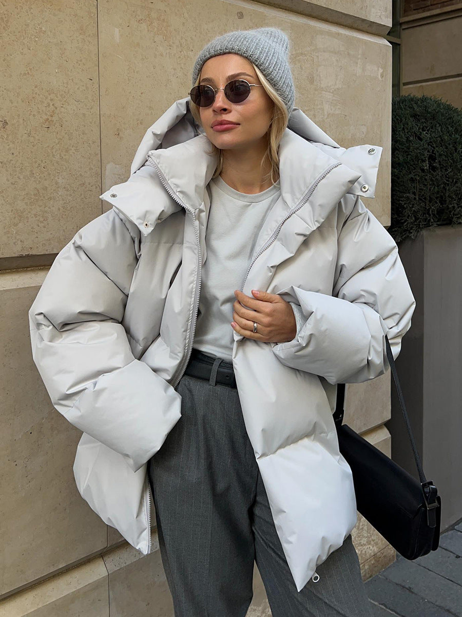 Women's Hooded Puffer Jacket with Full-Zip Front