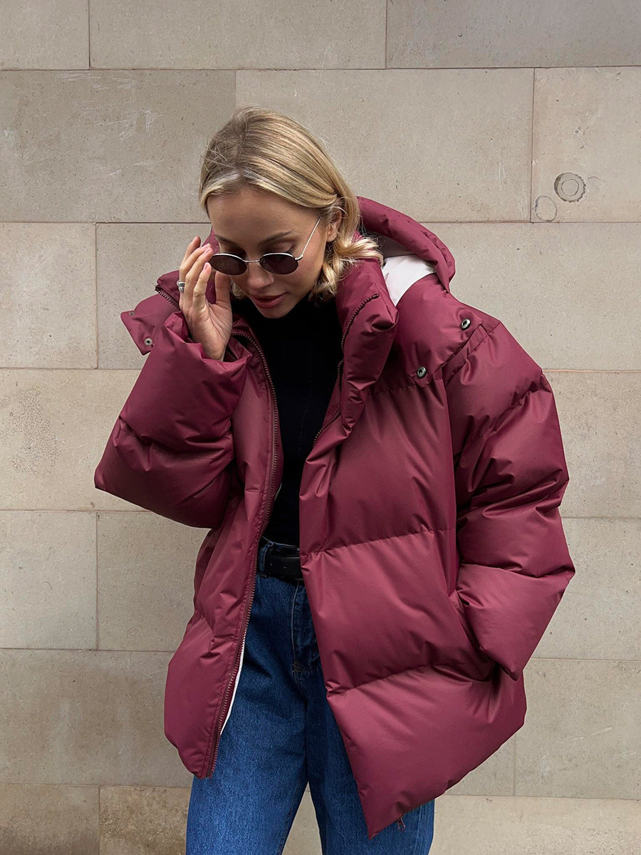 Women's Hooded Puffer Jacket with Full-Zip Front