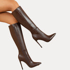 Women's Knee High Boots Pointed-Toe Stiletto Heel Elegant Boot - Brown
