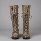 Women's Lace-Up Studded Knee-High Boots Block Heel - Khaki