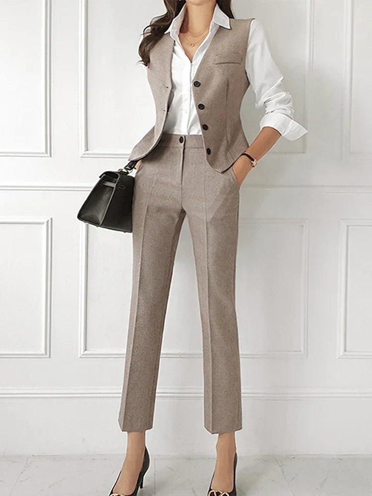 Women's Three-Piece Suit Set Notch Lapel Blazer, Vest & Trousers