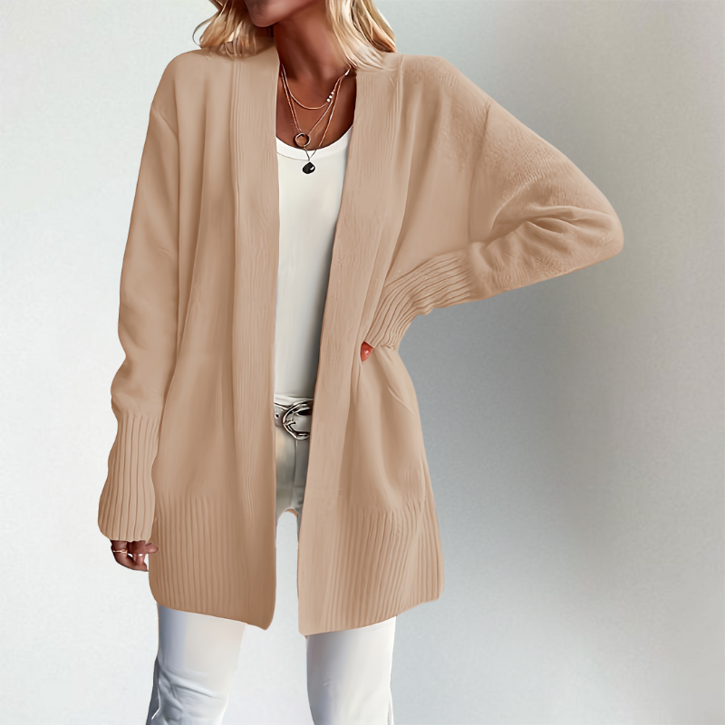 Women's Open Front Knit Cardigan with Long Sleeves