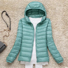 women's packable hooded puffer coat in pea green