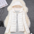 women's packable hooded puffer coat in white