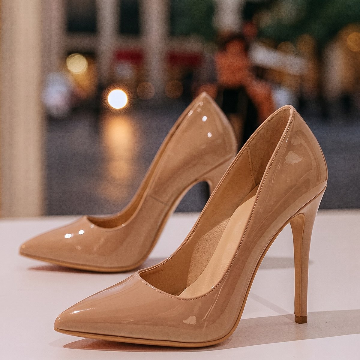 Women's Patent Stiletto Court Shoes with Pointed Toe and Cushioned Footbed