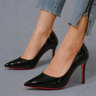 Women's Patent Stiletto Court Shoes with Pointed Toe and Cushioned Footbed