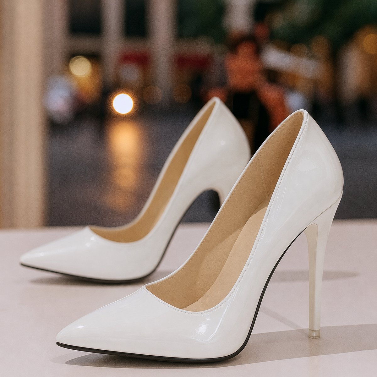 Women's Patent Stiletto Court Shoes with Pointed Toe and Cushioned Footbed