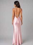 Women's Satin-Feel Bias-Cut Open-Back Maxi Evening Gown