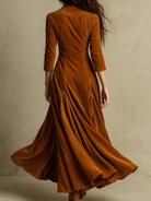Women's Three-Quarter Sleeve Flared Velvet Dress